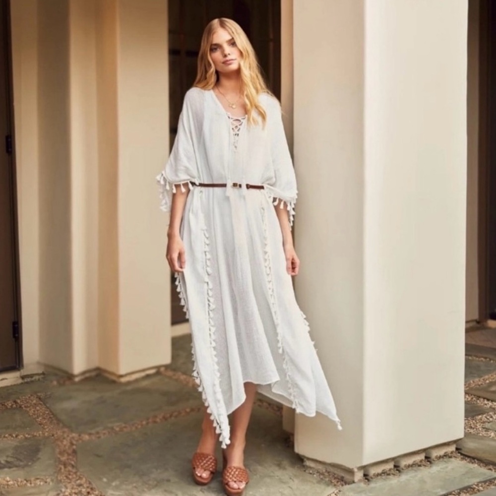 Walter Baker White Lace-Up Tassel Kaftan